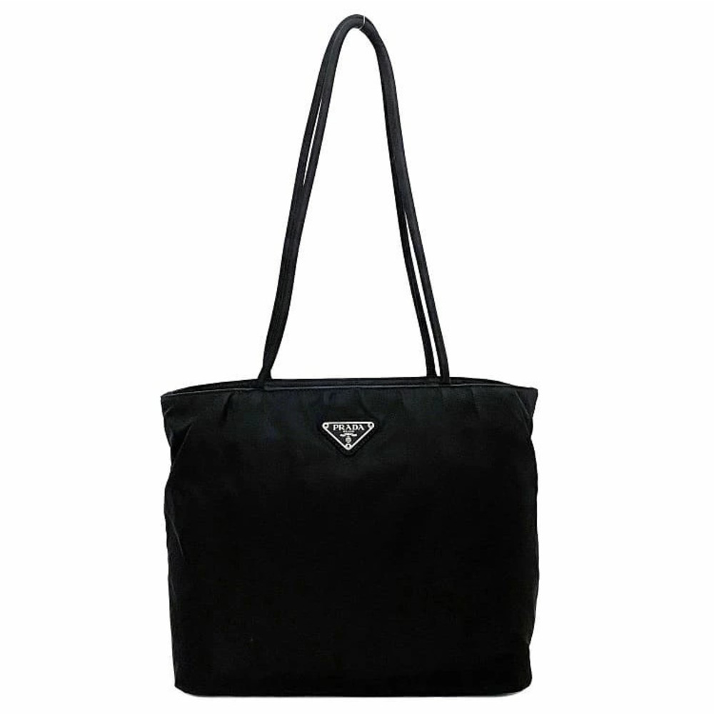 Prada Tote Bag Black Silver Nero Black Triangle Logo Plate Business
